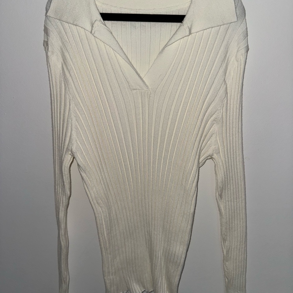Cream Ribbed Knit Sweater